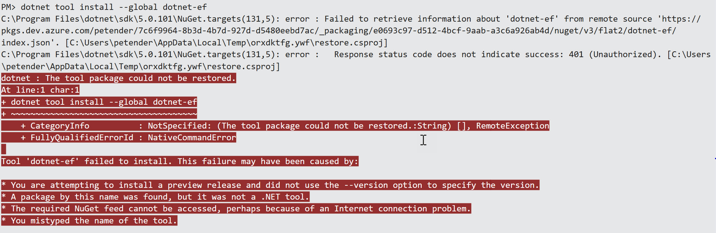 Dotnet tool install error