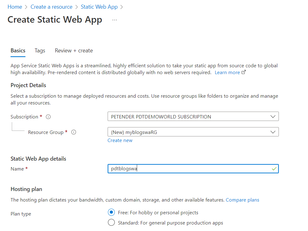 Create Static Web Apps