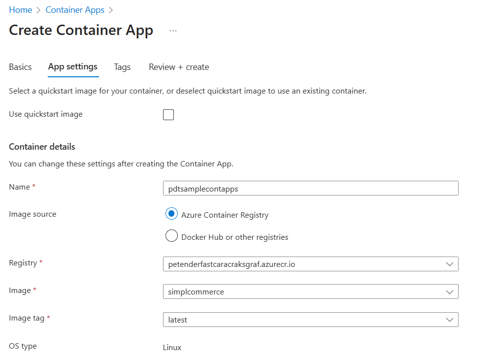 Azure Container Apps - Docker Settings
