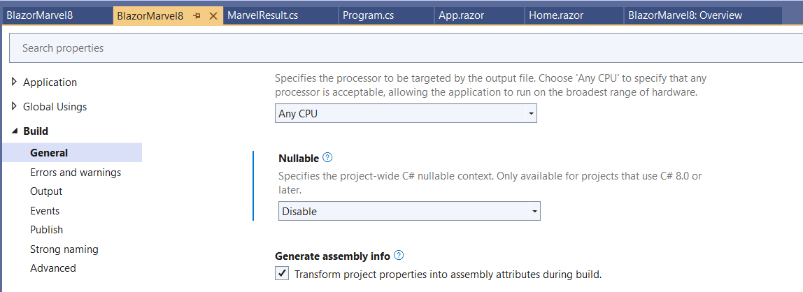 Disable Nullable Check for Project