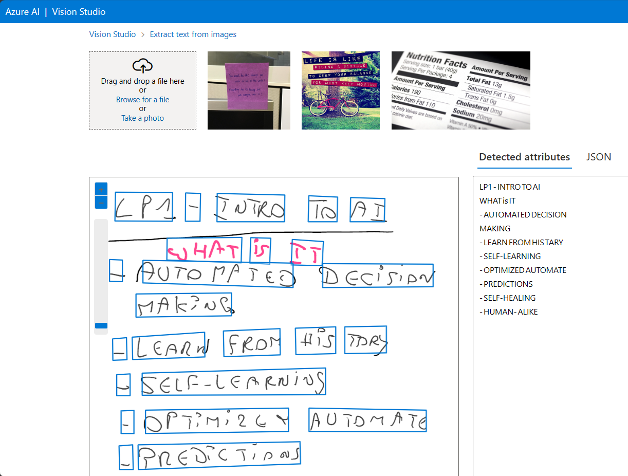 Azure AI Computer Vision Recognizing handwriting