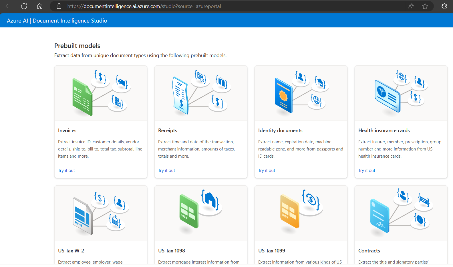 Azure AI Document Prebuilt Models