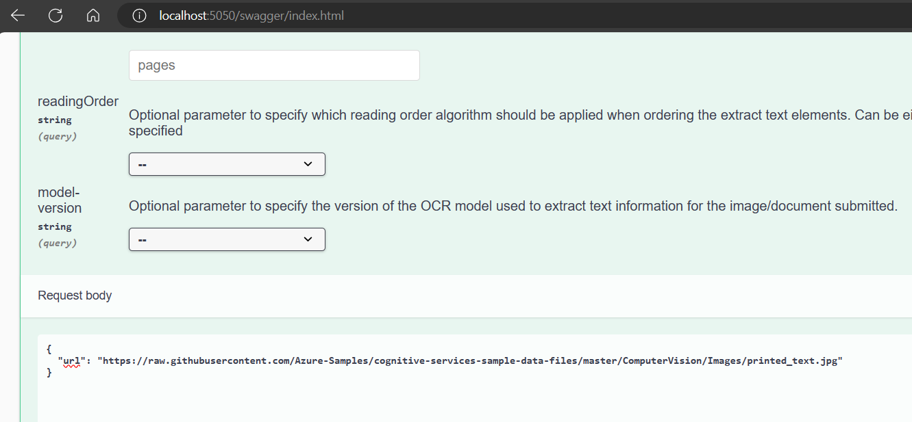 Azure AI Computer Vision Read API Request Body