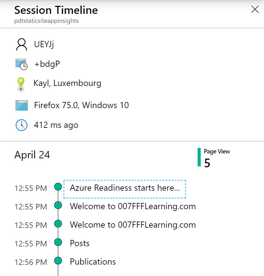 Application Insights session timeline