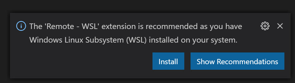 VSCode WSL notification