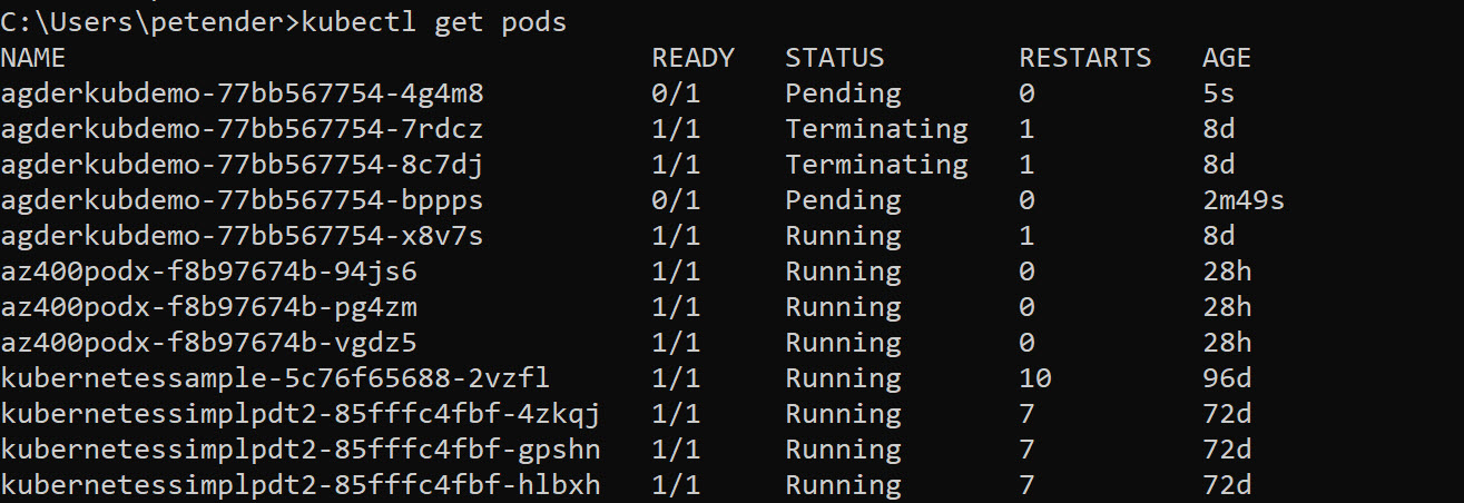 kubectl get pods again