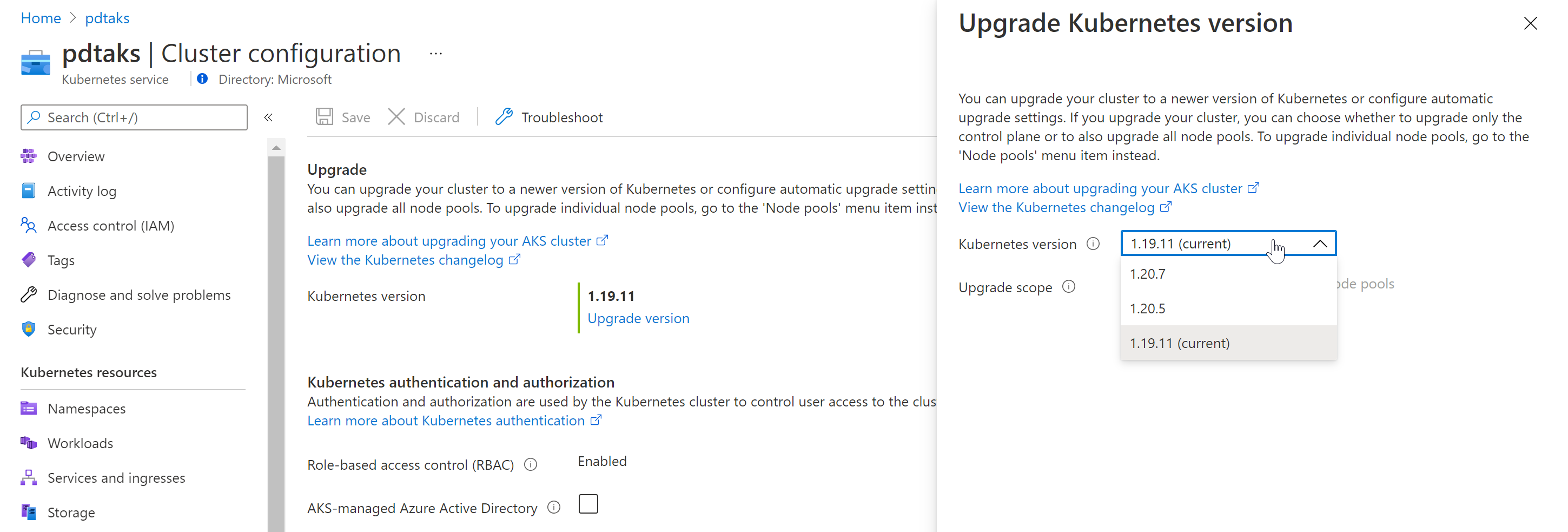 AKS deployed version