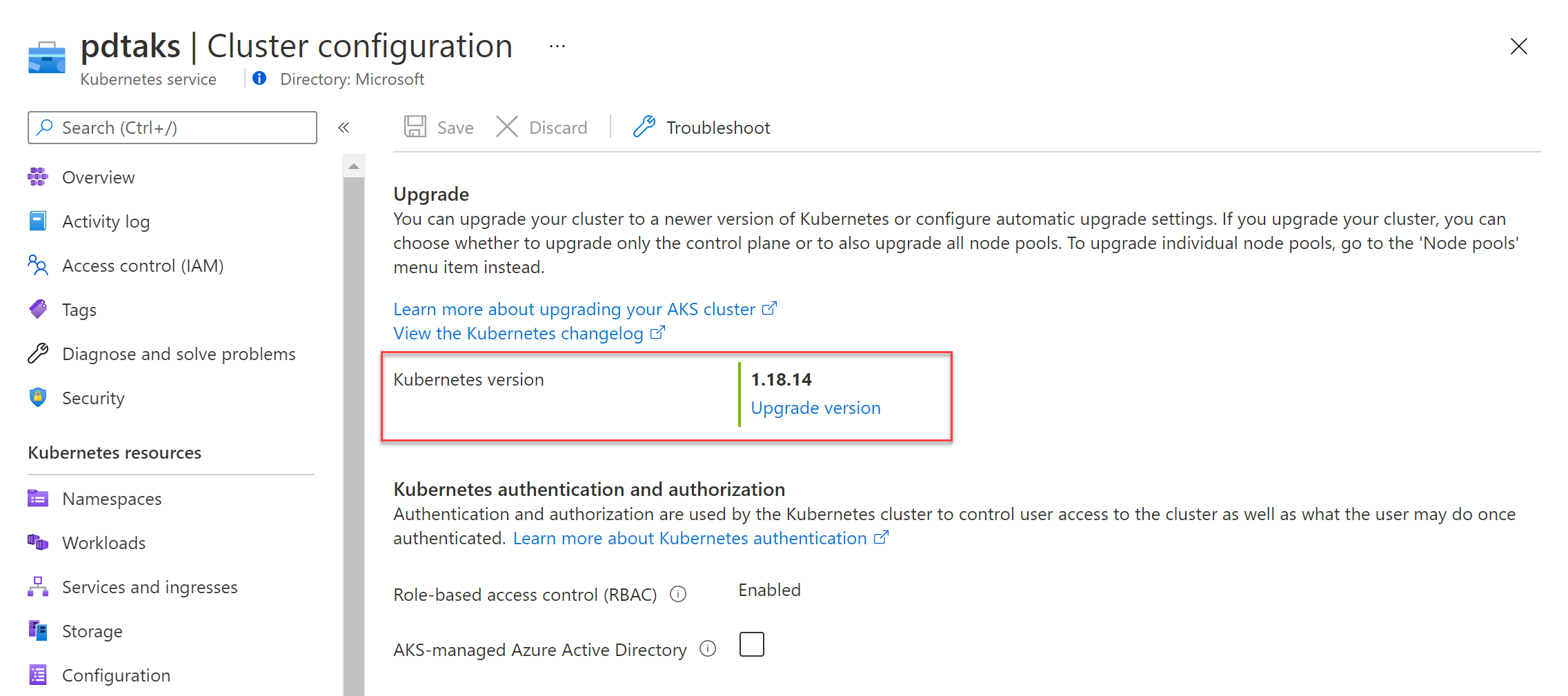AKS deployed version