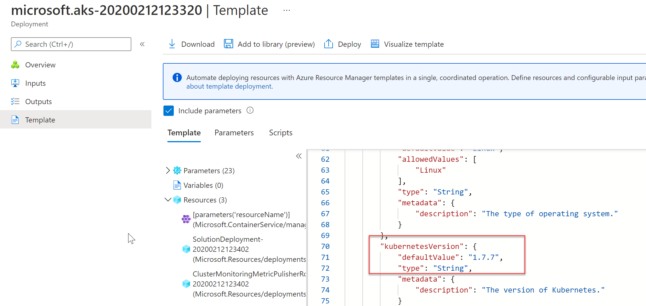AKS deployed version