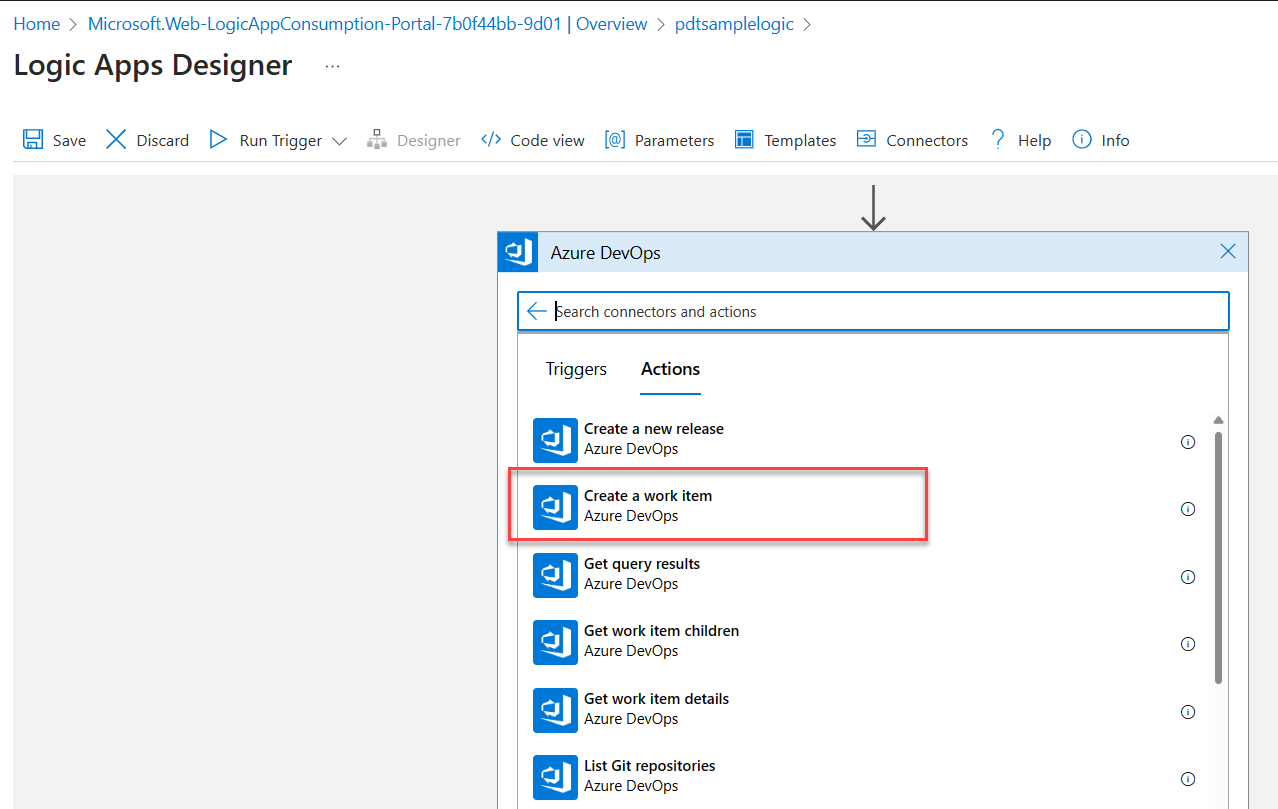 ADO New work item action