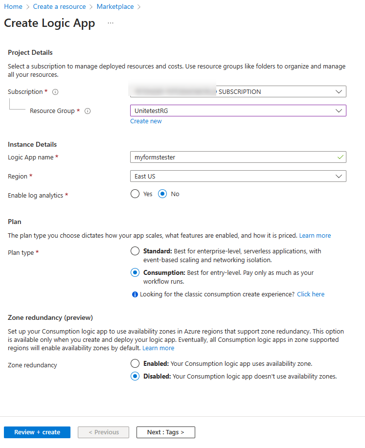 Create Azure Logic Apps Resource