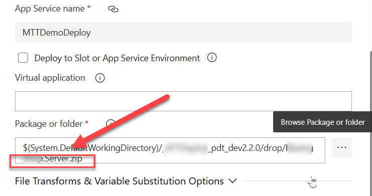 Zip Package Selected