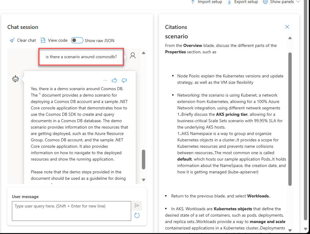 Chat Playground chat session