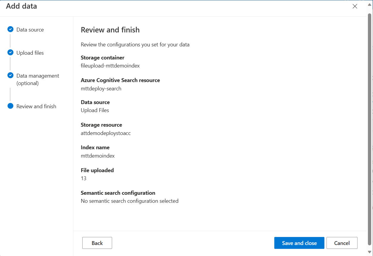 Chat Playground upload files data