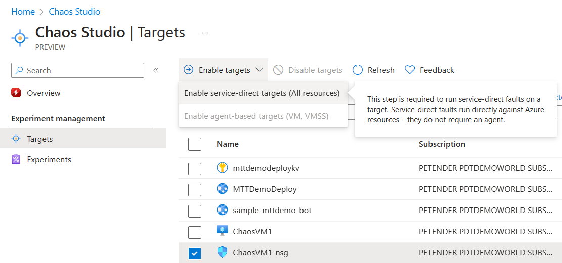 Chaos Studio non-VM Agent Target