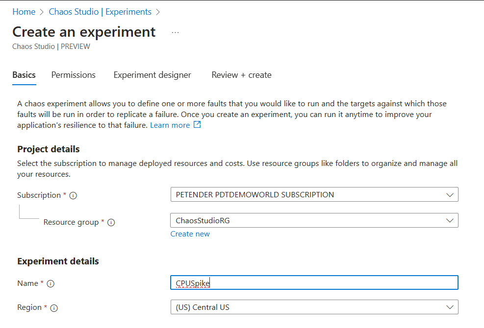 Chaos Studio Experiment Basics