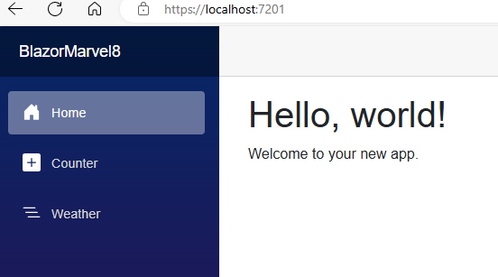 Blazor default web app in browser