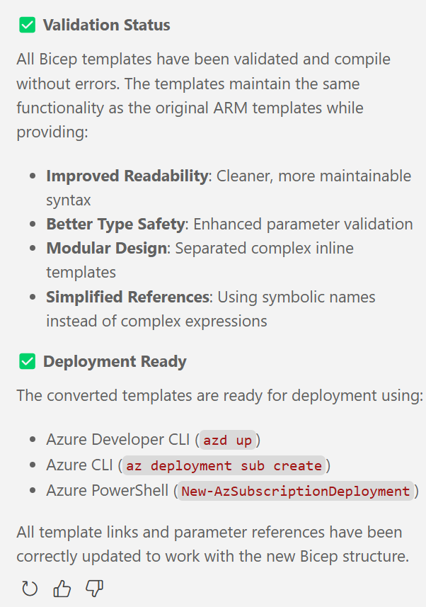 Agent Mode explaining how to run the deployment